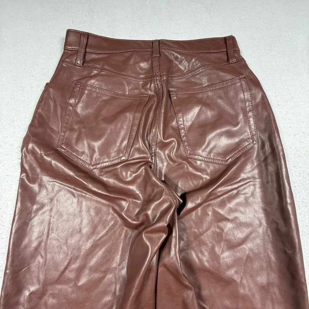Abercrombie & Fitch The 90s Straight Ultra High Rise Vegan Leather Pants Brown 8
